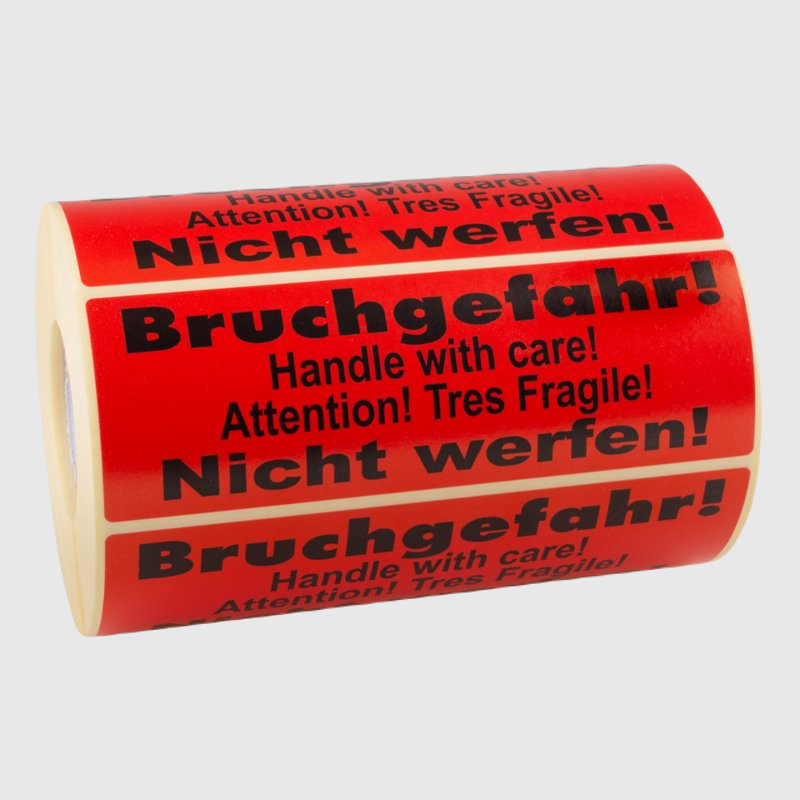 1x Warnetikett "BRUCHGEFAHR" 150 x 50 mm (1000 Etiketten pro Rolle)