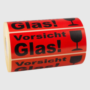 1x Warnetikett "VORSICHT GLAS" 150 x 50 mm (1000 Etiketten pro Rolle)