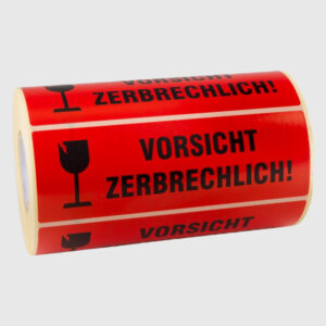 1x Warnetikett "VORSICHT ZERBRECHLICH" 150 x 50 mm (1000 Etiketten pro Rolle)