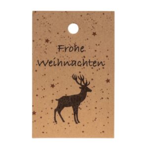 20 x Geschenkanhänger "Frohe Weihnachten Hirsch" 85 x 55 mm