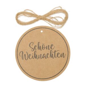 10 x Geschenkanhänger ''Schöne Weihnachten'' Natur 10 cm