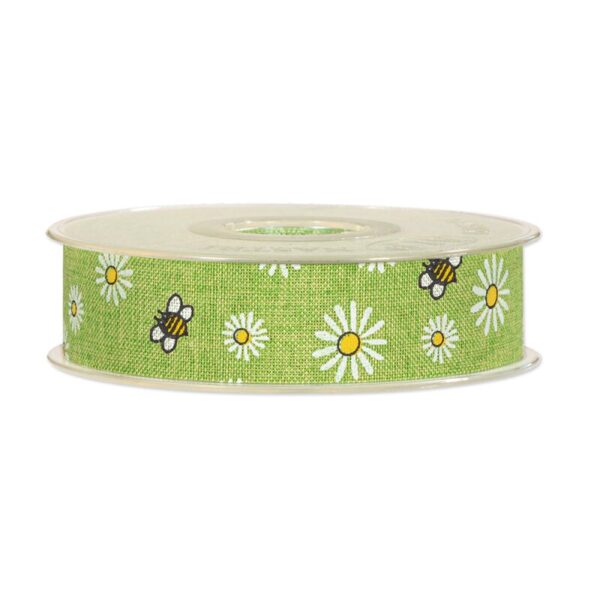 Geschenkband "Blumen + Bienen" Grün 25 mm x 20 m