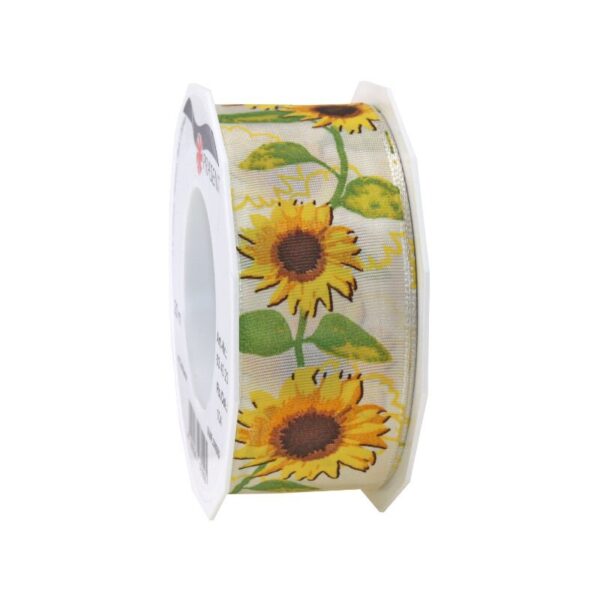 6 x Geschenkband Sonnenblumen Creme 40 mm x 20 m