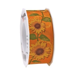 6 x Geschenkband Sonnenblumen Orange 40 mm x 20 m