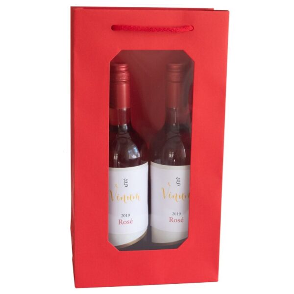 10 x Geschenktüte mit Fenster "Rubinrot" für 2 Flasche 370 x 200 x 100 mm