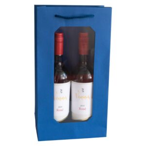 10 x Geschenktüte mit Fenster "Saphirblau" für 2 Flasche 370 x 200 x 100