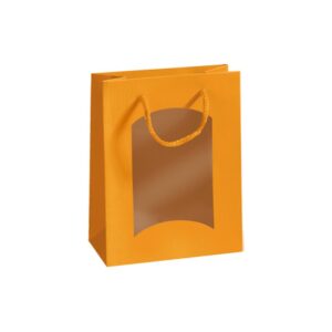 20 x Geschenktüte mit Sichtfenster für 1 Flasche 170 x 185 x 220 mm (oran