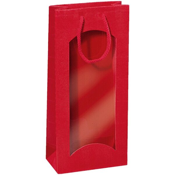 20 x Geschenktüte mit Sichtfenster für 2 Flaschen 170 x 85 x 360 mm (Rot)