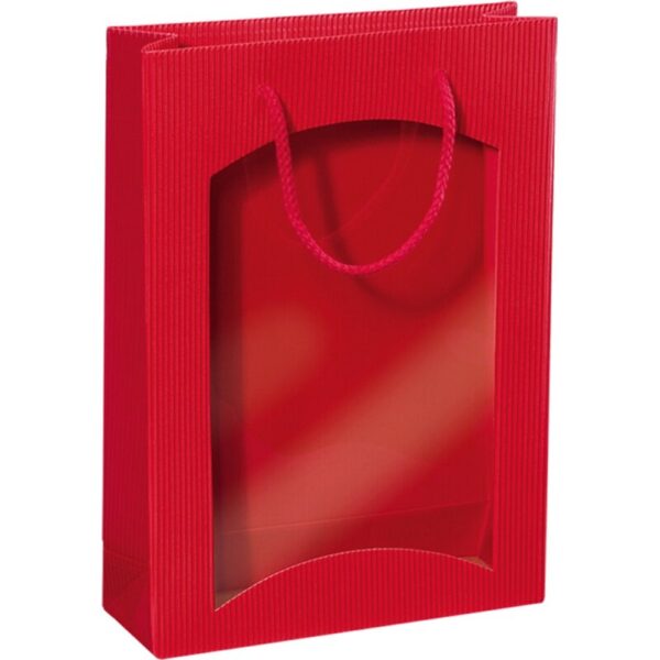 20 x Geschenktüte mit Sichtfenster für 3 Flaschen 270 x 85 x 360 mm (Rot)