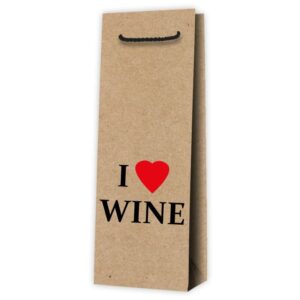 10 x Tragetasche aus Kraftpapier "I love wine" Natur für 1 Flasche 125 x 8