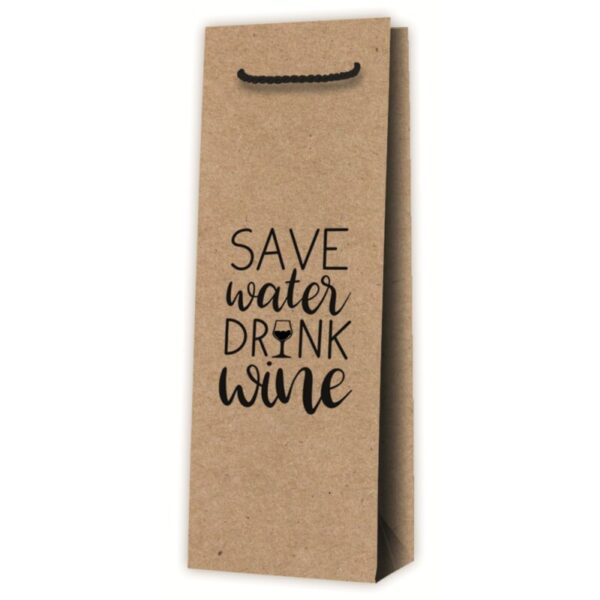 10 x Tragetasche aus Kraftpapier "Save Water Drink Wine" Natur für 1 Flasc