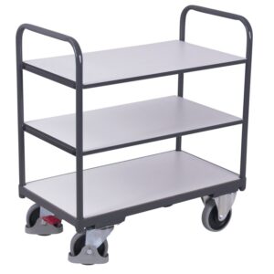 VARIOfit ESD Etagenwagen mit 3 Böden Typ L + EasySTOP - Enzianblau