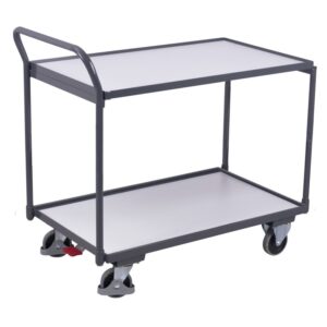 VARIOfit ESD Tischwagen mit 2 Ladeflächen Typ L + EasySTOP - Enzianbl
