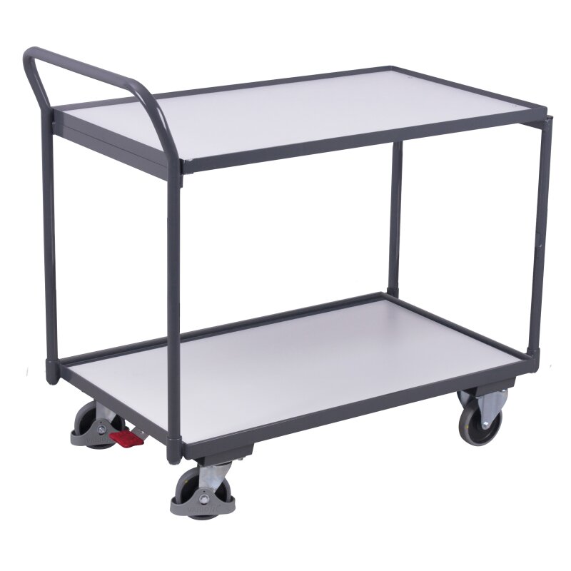 VARIOfit ESD Tischwagen mit 2 Ladeflächen Typ L + EasySTOP - Enzianbl