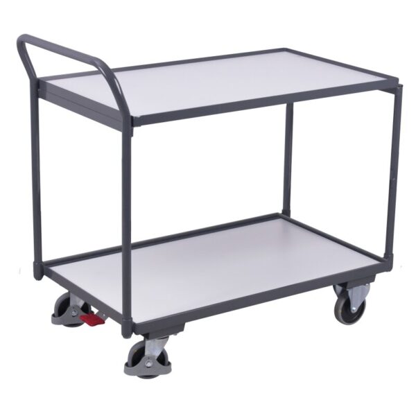 VARIOfit ESD Tischwagen mit 2 Ladeflächen Typ M + EasySTOP - Enzianbl