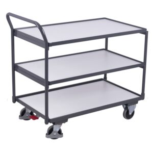 VARIOfit ESD Tischwagen mit 3 Ladeflächen Typ L + EasySTOP - Enzianbl