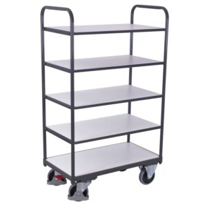 VARIOfit Hoher ESD Etagenwagen mit 5 Böden Typ L + EasySTOP - Enzianb