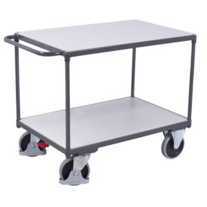 VARIOfit Schwerer ESD Tischwagen mit 2 Ladeflächen Typ L + EasySTOP -