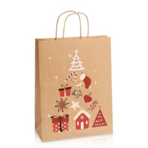 250 x Papiertragetasche "Christmas" 260 x 120 x 350 mm (braun)